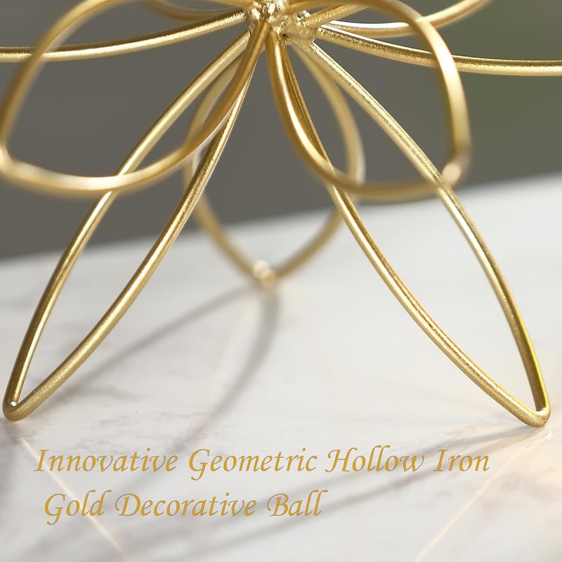 Mocome 8" Gold Decorative Sphere, Metal Floral Tabletop Sculpture, Abstract Tabletop Decorative Ball for Home Metal Sphere Decor - Image 5